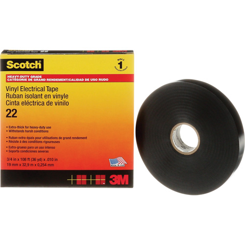 Ruban isolant en vinyle Scotch, 19 mm (3/4") x 33 m (108'), Noir, 10 mils Brunswick Fyr & Safety