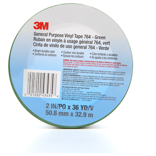 764 General-Purpose Vinyl Tape, 50.8 mm (2") W x 32.9 m (108') L, 5 mils, Green Brunswick Fyr & Safety