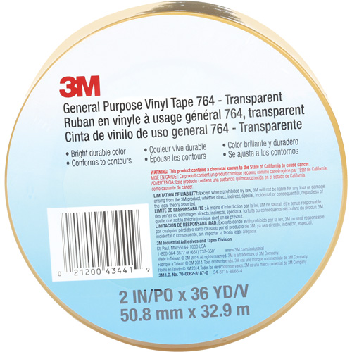 764 General-Purpose Vinyl Tape, 50.8 mm (2") W x 32.9 m (108') L, 5 mils, Clear Brunswick Fyr & Safety