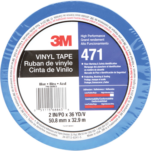 471 Vinyl Tape, 50.8 mm (2") W x 32.9 m (108') L, 5.2 mils, Blue Brunswick Fyr & Safety
