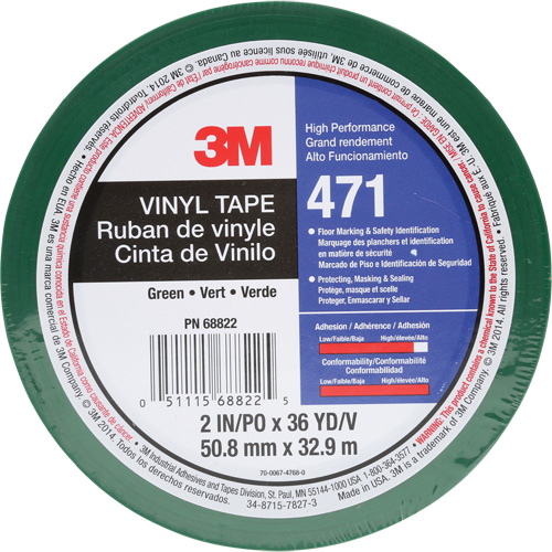 471 Vinyl Tape, 50.8 mm (2") W x 32.9 m (108') L, 5.2 mils, Green Brunswick Fyr & Safety
