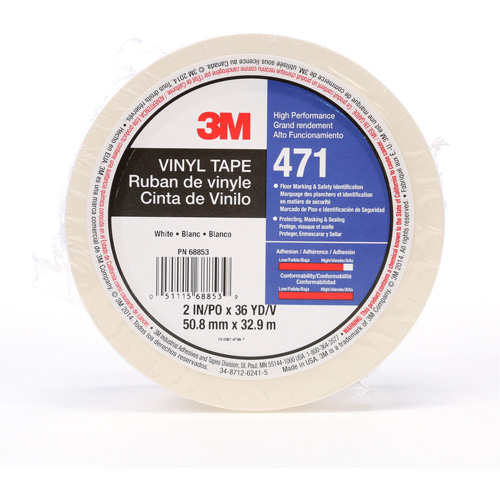 471 Vinyl Tape, 50.8 mm (2") W x 32.9 m (108') L, 5.2 mils, White Brunswick Fyr & Safety
