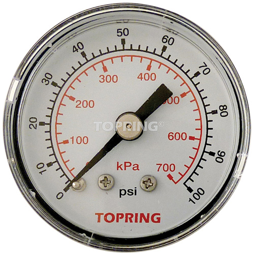 Manom&egrave;tre,  1-1/2", 0 - 100 psi, Fixation arri&egrave;re, Analogique Brunswick Fyr & Safety