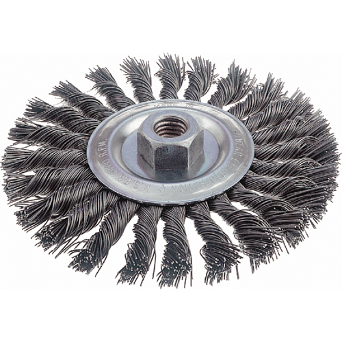Knot Wire Wheel Brushes - Standard Twist Knot, 6" Dia., 0.023" Fill, 5/8"-11 Arbor, Steel Brunswick Fyr & Safety