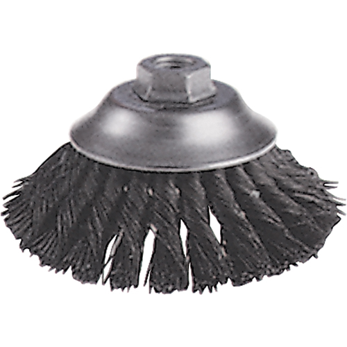 Knot Wire Cup Brushes - Flared Cup Brush, 6" Dia., 0.02" Fill, 5/8"-11 Arbor, Steel Brunswick Fyr & Safety