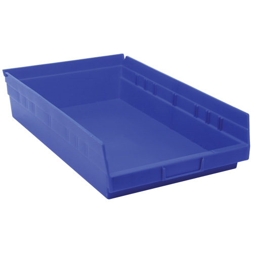 Shelf Bins, 11-1/8" W x 4" H x 17-7/8" D, Blue, 40 lbs. Capacity Brunswick Fyr & Safety