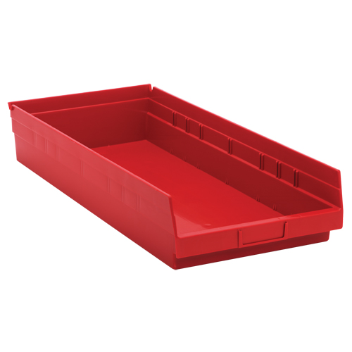 Shelf Bins, 11-1/8" W x 4" H x 23-5/8" D, Red, 50 lbs. Capacity Brunswick Fyr & Safety