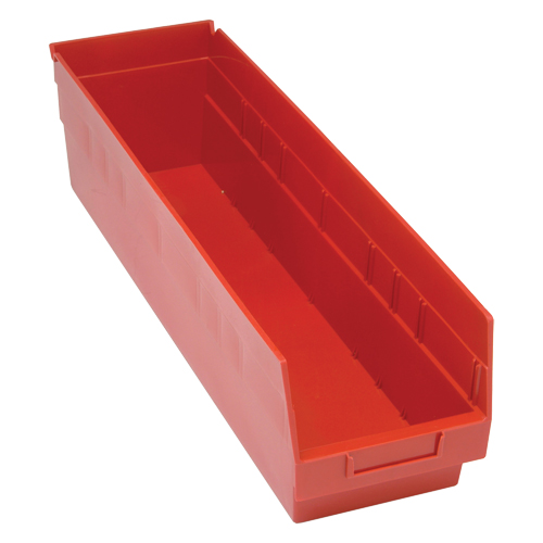 Store More Plastic Shelf Bins, 6-5/8" W x 6" H x 23-5/8" D, Red, 90 lbs. Capacity Brunswick Fyr & Safety