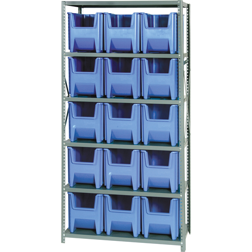 Shelving Unit with Stacking Bins, Steel, Boltless, 800 lbs. Capacity, 36" W x 75" H x 18" D Brunswick Fyr & Safety