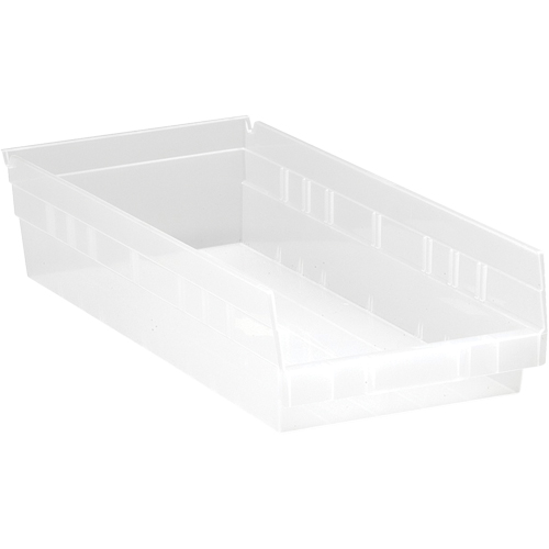 Shelf Bins, 8-3/8" W x 4" H x 17-7/8" D, Clear, 40 lbs. Capacity Brunswick Fyr & Safety