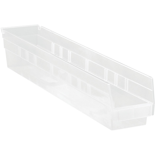 Shelf Bins, 4-1/8" W x 4" H x 23-5/8" D, Clear, 50 lbs. Capacity Brunswick Fyr & Safety