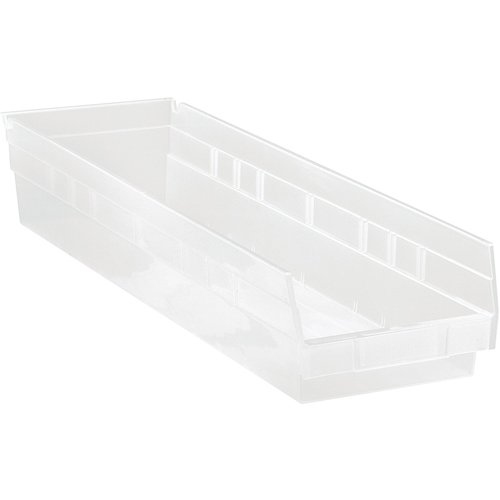 Shelf Bins, 6-5/8" W x 4" H x 23-5/8" D, Clear, 50 lbs. Capacity Brunswick Fyr & Safety