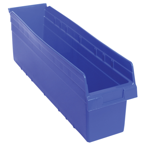 Store-Max Shelf Bins, 6-5/8" W x 8" H x 23-5/8" D, Blue, 68 lbs. Capacity Brunswick Fyr & Safety