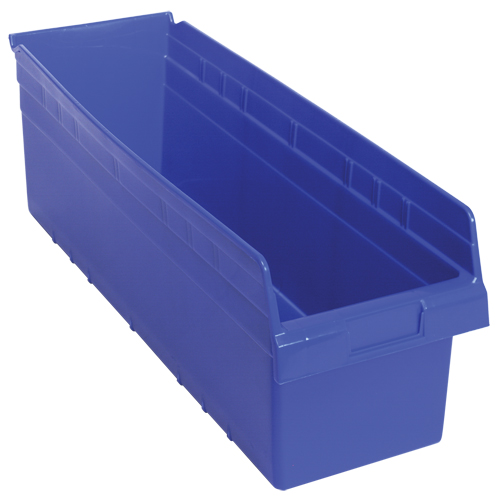 Store-Max Shelf Bins, 8-3/8" W x 8" H x 23-5/8" D, Blue, 68 lbs. Capacity Brunswick Fyr & Safety