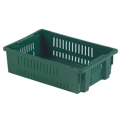 Agricultural Plastic Stack-N-Nest Container, 13.1" x 19.7" x 5.6", Green Brunswick Fyr & Safety