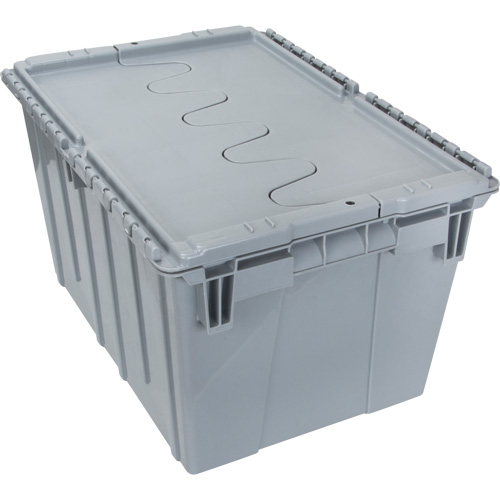Contenant de distribution en plastique avec dessus basculant, 21,65" x 15,5" x 12,5", Gris Brunswick Fyr & Safety