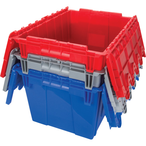 Contenant de distribution en plastique avec dessus basculant, 21,65" x 15,5" x 12,5", Gris Brunswick Fyr & Safety