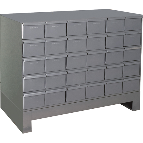 Armoires &agrave; tiroirs industriels avec base, 30 tiroirs, 34-1/8" la x 12-1/4" p x 26-7/8" h, Gris Brunswick Fyr & Safety