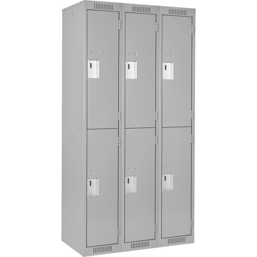 Clean Line Lockers, 2 -tier, Bank of 3, 36" x 18" x 72", Steel, Grey, Rivet (Assembled) Brunswick Fyr & Safety