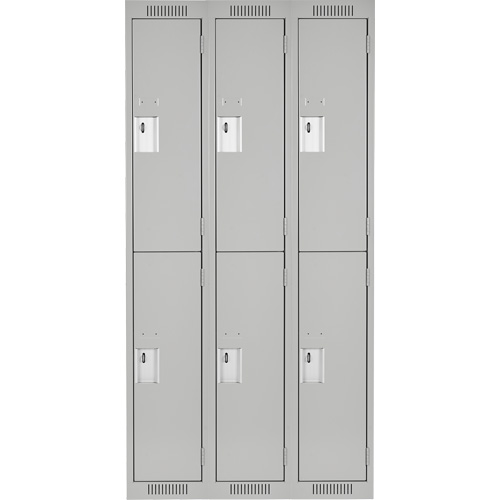 Clean Line Lockers, 2 -tier, Bank of 3, 36" x 18" x 72", Steel, Grey, Rivet (Assembled) Brunswick Fyr & Safety