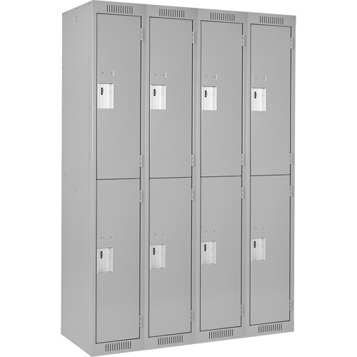 Clean Line Lockers, 2 -tier, Bank of 4, 48" x 18" x 72", Steel, Grey, Rivet (Assembled) Brunswick Fyr & Safety