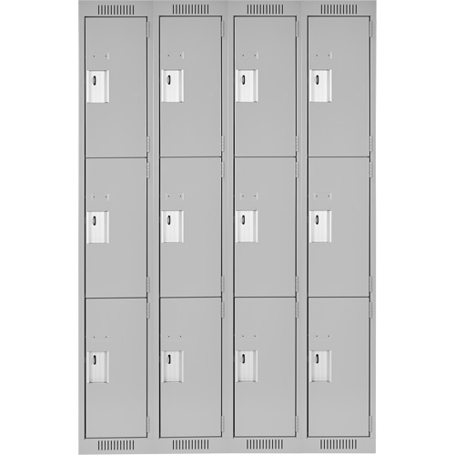 Clean Line Lockers, 3 -tier, Bank of 4, 48" x 18" x 72", Steel, Grey, Rivet (Assembled) Brunswick Fyr & Safety