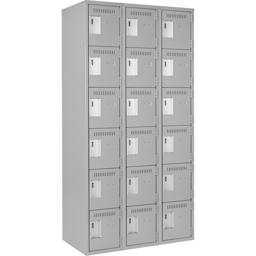 Clean Line Lockerettes, 6 -tier, Bank of 3, 36" x 18" x 72", Steel, Grey, Rivet (Assembled) Brunswick Fyr & Safety