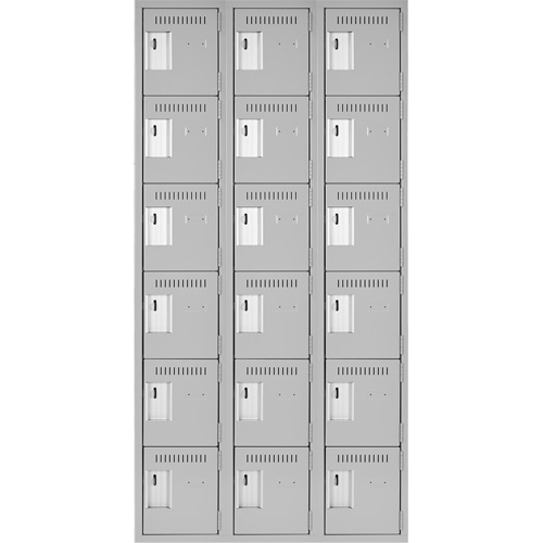 Clean Line Lockerettes, 6 -tier, Bank of 3, 36" x 18" x 72", Steel, Grey, Rivet (Assembled) Brunswick Fyr & Safety