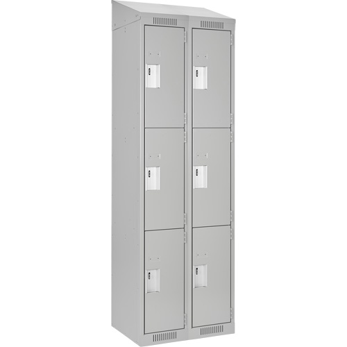 Clean Line Lockers, 3 -tier, Bank of 2, 24" x 18" x 78", Steel, Grey, Rivet (Assembled) Brunswick Fyr & Safety