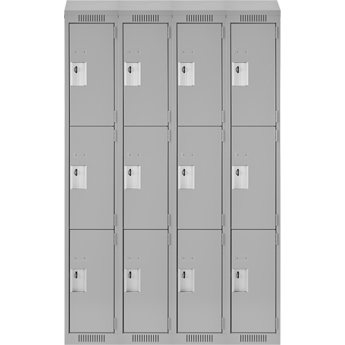 Clean Line Lockers, 3 -tier, Bank of 4, 48" x 18" x 78", Steel, Grey, Rivet (Assembled) Brunswick Fyr & Safety