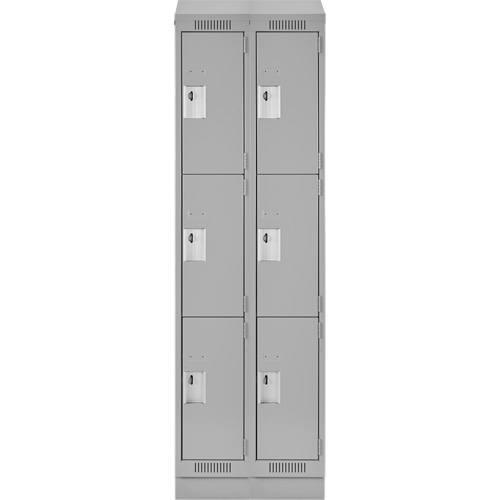 Clean Line Lockers, 3 -tier, Bank of 2, 24" x 18" x 82", Steel, Grey, Rivet (Assembled) Brunswick Fyr & Safety