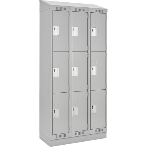 Clean Line Lockers, 3 -tier, Bank of 3, 36" x 18" x 82", Steel, Grey, Rivet (Assembled) Brunswick Fyr & Safety