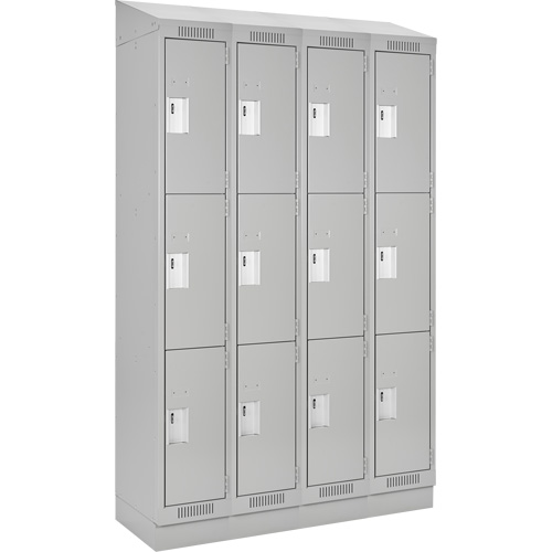 Clean Line Lockers, 3 -tier, Bank of 4, 48" x 18" x 82", Steel, Grey, Rivet (Assembled) Brunswick Fyr & Safety