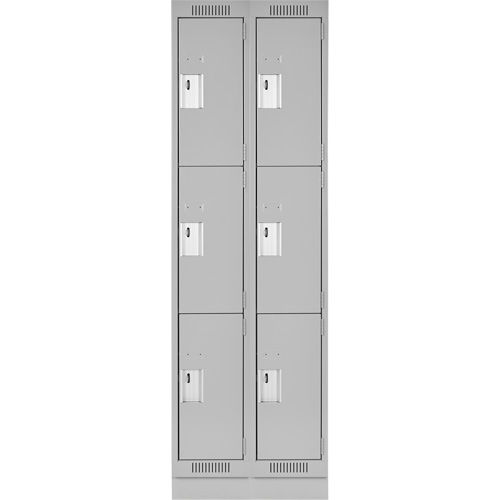 Clean Line Lockers, 3 -tier, Bank of 2, 24" x 18" x 76", Steel, Grey, Rivet (Assembled) Brunswick Fyr & Safety