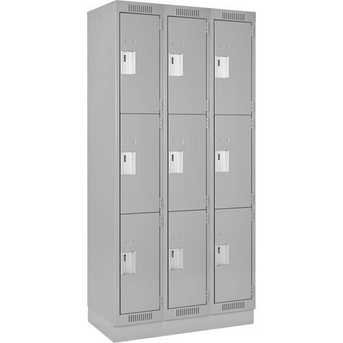Clean Line Lockers, 3 -tier, Bank of 3, 36" x 18" x 76", Steel, Grey, Rivet (Assembled) Brunswick Fyr & Safety
