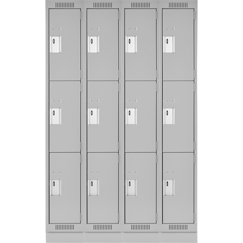 Clean Line Lockers, 3 -tier, Bank of 4, 48" x 18" x 76", Steel, Grey, Rivet (Assembled) Brunswick Fyr & Safety