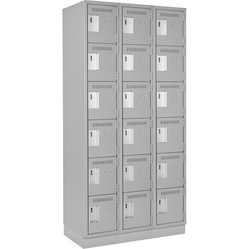 Clean Line Lockerette, 6 -tier, Bank of 3, 36" x 18" x 76", Steel, Grey, Rivet (Assembled) Brunswick Fyr & Safety