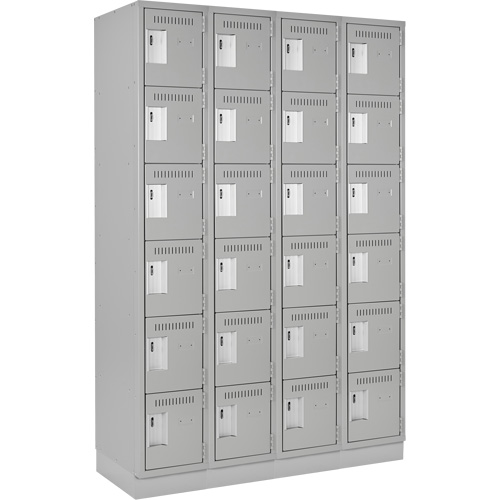 Clean Line Lockerette, 6 -tier, Bank of 4, 48" x 18" x 76", Steel, Grey, Rivet (Assembled) Brunswick Fyr & Safety