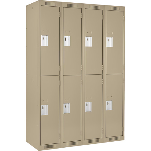 Clean Line Lockers, 2 -tier, Bank of 4, 48" x 18" x 72", Steel, Beige, Rivet (Assembled) Brunswick Fyr & Safety
