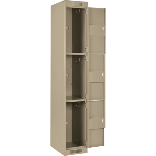 Clean Line Lockers, 3 -tier, Bank of 3, 36" x 18" x 72", Steel, Beige, Rivet (Assembled) Brunswick Fyr & Safety