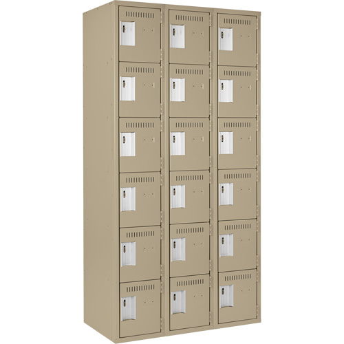 Clean Line Lockerette, 6 -tier, Bank of 3, 36" x 18" x 72", Steel, Beige, Rivet (Assembled) Brunswick Fyr & Safety