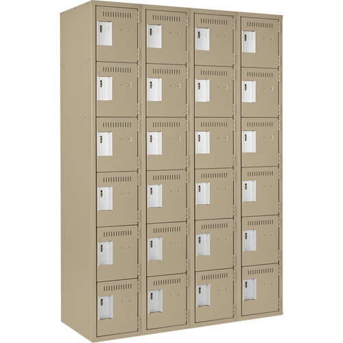 Clean Line Lockerette, 6 -tier, Bank of 4, 48" x 18" x 72", Steel, Beige, Rivet (Assembled) Brunswick Fyr & Safety