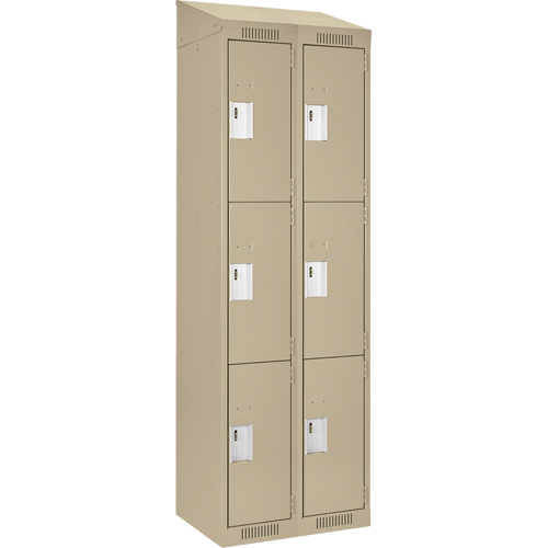 Clean Line Lockers, 3 -tier, Bank of 2, 24" x 18" x 78", Steel, Beige, Rivet (Assembled) Brunswick Fyr & Safety