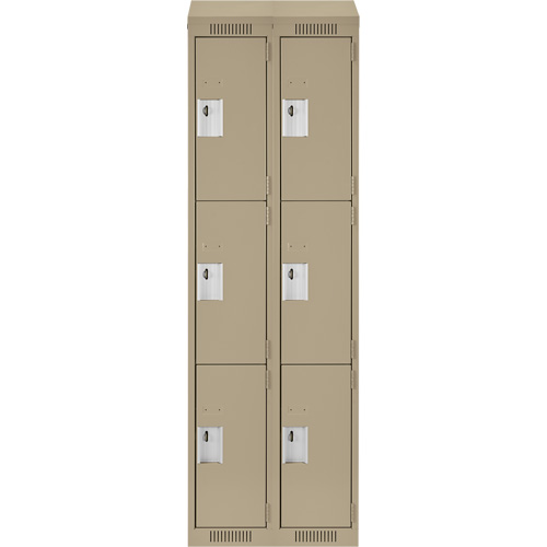 Clean Line Lockers, 3 -tier, Bank of 2, 24" x 18" x 78", Steel, Beige, Rivet (Assembled) Brunswick Fyr & Safety