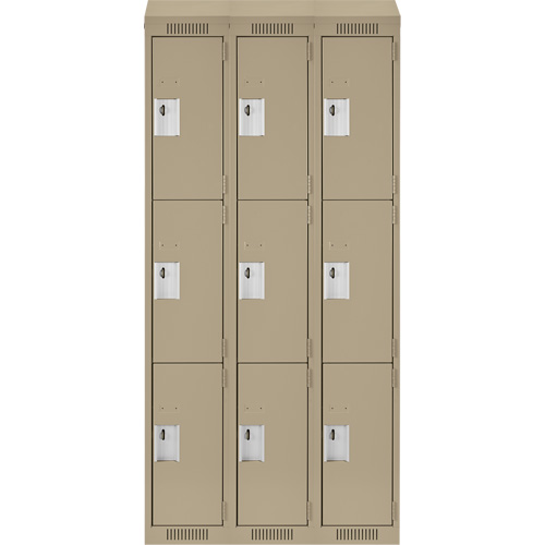 Clean Line Lockers, 3 -tier, Bank of 3, 36" x 18" x 78", Steel, Beige, Rivet (Assembled) Brunswick Fyr & Safety