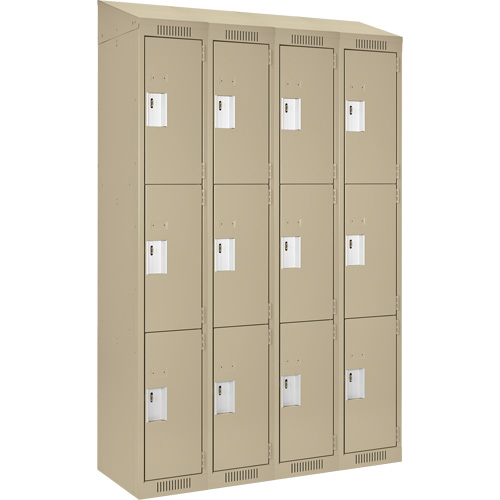 Clean Line Lockers, 3 -tier, Bank of 4, 48" x 18" x 78", Steel, Beige, Rivet (Assembled) Brunswick Fyr & Safety