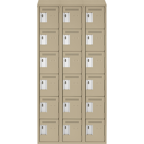 Clean Line Lockerette, 6 -tier, Bank of 3, 36" x 18" x 78", Steel, Beige, Rivet (Assembled) Brunswick Fyr & Safety