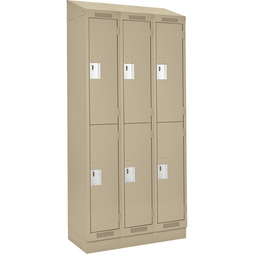 Clean Line Lockers, 2 -tier, Bank of 3, 36" x 18" x 82", Steel, Beige, Rivet (Assembled) Brunswick Fyr & Safety