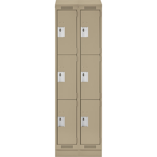 Clean Line Lockers, 3 -tier, Bank of 2, 24" x 18" x 82", Steel, Beige, Rivet (Assembled) Brunswick Fyr & Safety