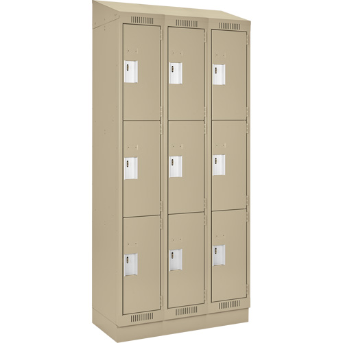 Clean Line Lockers, 3 -tier, Bank of 3, 36" x 18" x 82", Steel, Beige, Rivet (Assembled) Brunswick Fyr & Safety